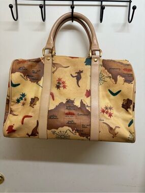 Canvas Duffel Bag in Beige with Map Print